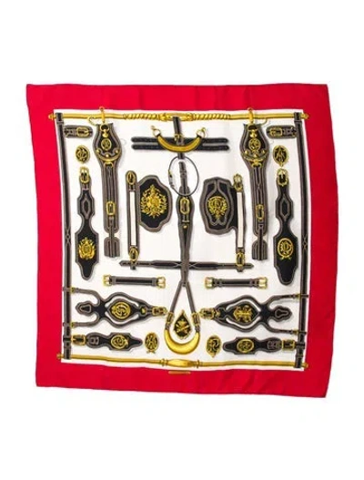 Pre-owned Hermes Harnais Des Presidents Silk Scarf In Red