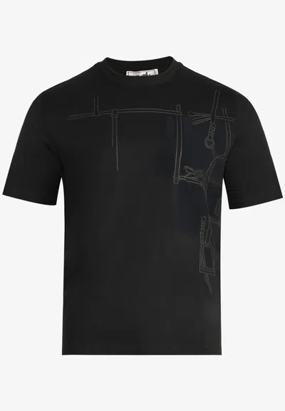 Hermes "harnais En Gouache 3d" Print T-shirt In Black