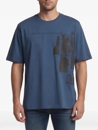Pre-owned Hermes Harnais En Gouache 3d Printed T-shirt In Blue