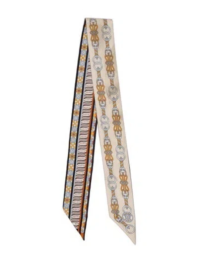 Pre-owned Hermes Harnais En Rosace Silk Twilly Scarf In Neutral