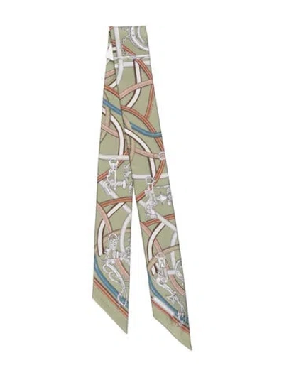 Pre-owned Hermes Harnais Legendaire Silk Twilly Scarf W/ Tags In Green