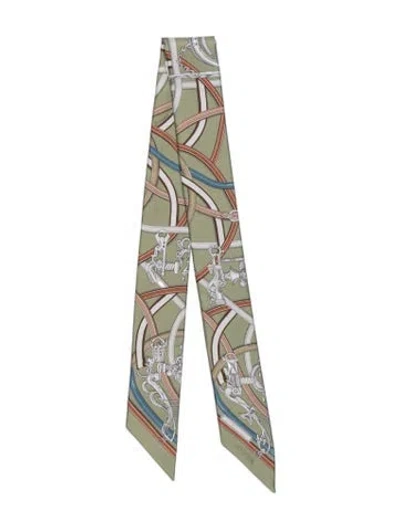 Pre-owned Hermes Harnais Legendaire Silk Twilly Scarf W/ Tags In Green