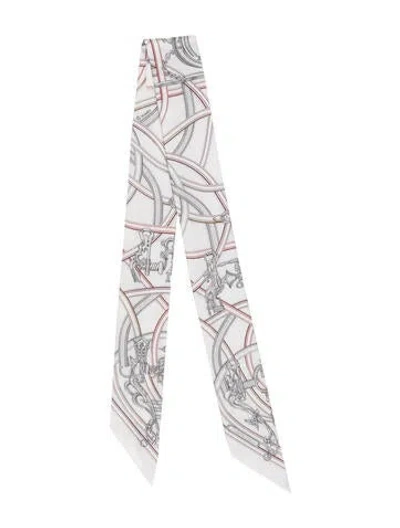 Pre-owned Hermes Harnais Legendaire Silk Twilly Scarf W/ Tags In White