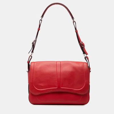 Pre-owned Hermes Harnais Rouge Casaque Epsom Swift Calfskin Leather Shoulder Bag In Red