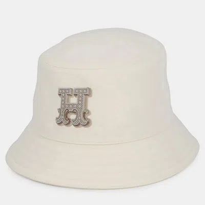 Pre-owned Hermes Harper Bucket Hat Size 57 Blanc Lotus Cotton In White