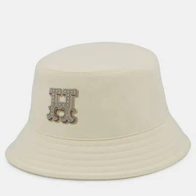 Pre-owned Hermes Harper H Electric Hat Size 59 Blanc Lotus Cotton100% In White