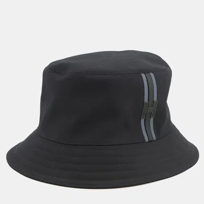 Pre-owned Hermes Hat Fred H Stripe Size 59 Black Cotton100%