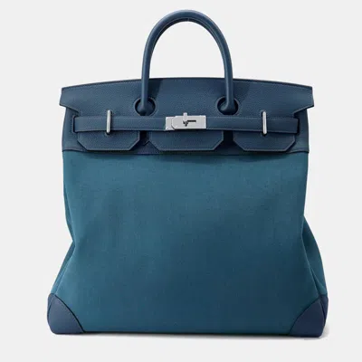 Pre-owned Hermes Haut A Courroies 40 Vertbosphore/blue Toilet Military Evercolor Bag