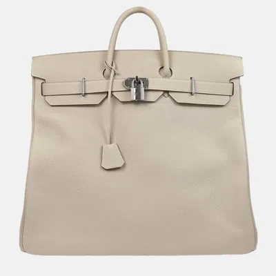 Pre-owned Hermes Haut A Courroies 50 Craie Togo Handbag In Gray
