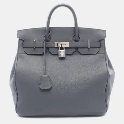 Pre-owned Hermes Haut A Courroies Hac Birkin 40 Gris Misty Togo Calfskin Leather Palladium Hardware Top Handle Bag In Grey
