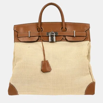 Pre-owned Hermes Haut A Courroies Natural Gold Crinoline Barenia 45 Handbag In Sand
