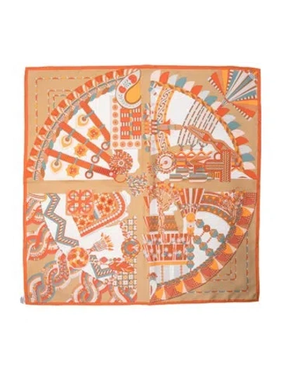 Pre-owned Hermes Haute Parure Silk Scarf In Orange