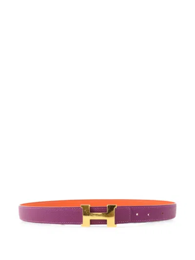 Pre-owned Hermes H-buckle Leather Belt In Purple