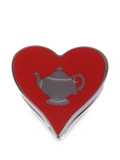 Pre-owned Hermes Heart-shaped Teapot Scarf Ring In Red