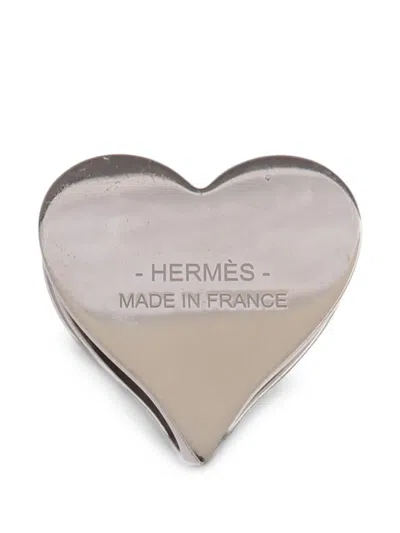 Pre-owned Hermes Heart-shaped Teapot Scarf Ring In Silver