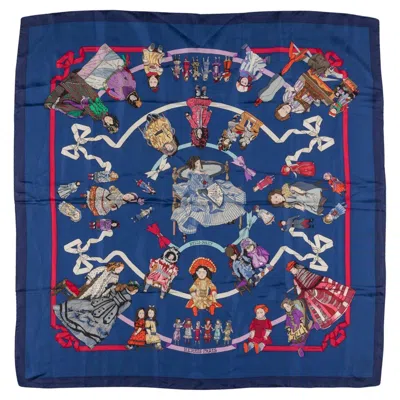Pre-owned Hermes Hermès "hello Dolly" Blue Silk Scarf