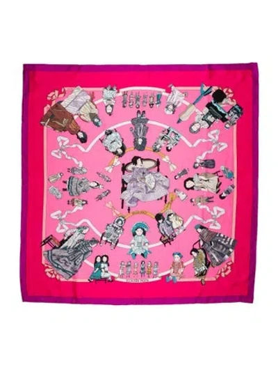 Pre-owned Hermes Hello Dolly Silk Scarf In Pink