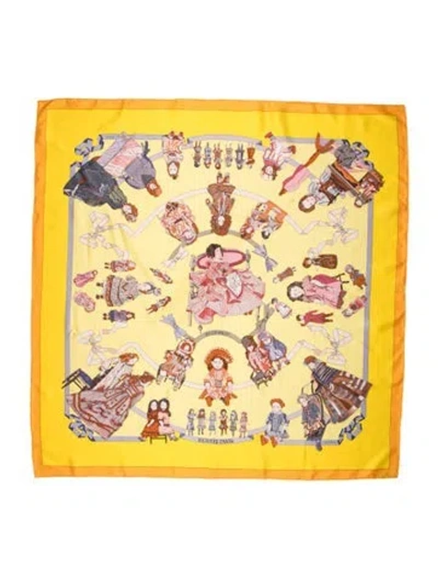 Pre-owned Hermes Hello Dolly Silk Scarf In Yellow