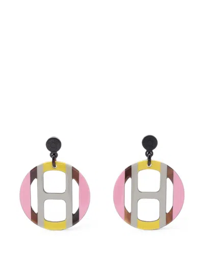 Pre-owned Hermes H-equip Buffalo-horn Earrings In Silver