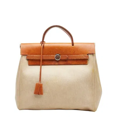 Pre-owned Hermes Her Bag Beige Brown Toile H Leather Backpack ()