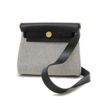 Pre-owned Hermes Her Bag Black Ecru Vache Leather Shoulder Bag ()