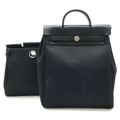 Pre-owned Hermes Her Bag Black Toile Officier Leather Backpack Handbag ()