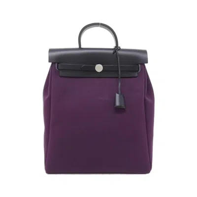 Pre-owned Hermes Her Bag Blue Indigo Toile Officier Vache Leather Backpack ()