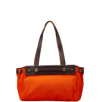 Pre-owned Hermes Her Bag Brown Orange Toile Officier Tote Bag () In Multi