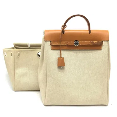 Pre-owned Hermes Her Bag Natural Canvas Leather Backpack ()