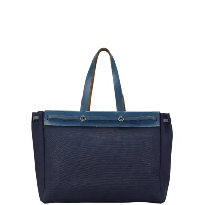 Pre-owned Hermes Her Bag Navy Toile Officier Leather Tote Bag ()