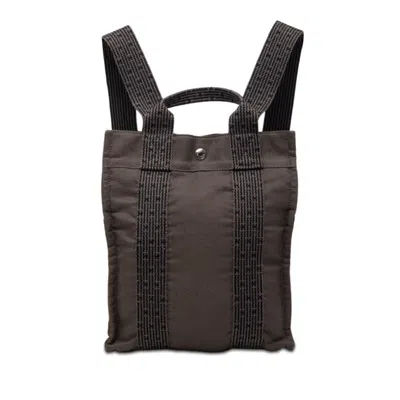 Pre-owned Hermes Her Line Black Gray Canvas Backpack () In Black, Gray