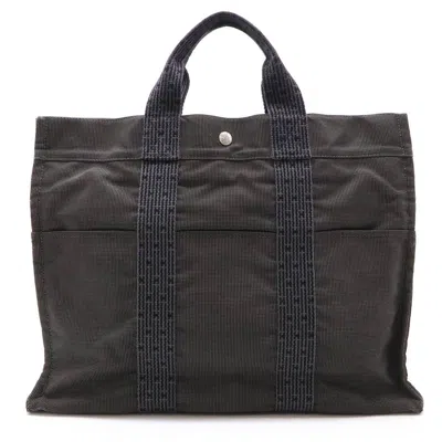 Pre-owned Hermes Her Line Black Gray Canvas Handbag Tote Bag ()