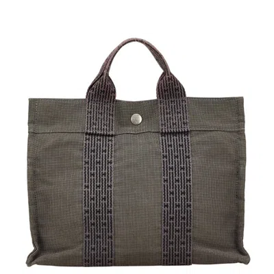 Pre-owned Hermes Her Line Black Gray Canvas Handbag Tote Bag () In Multi