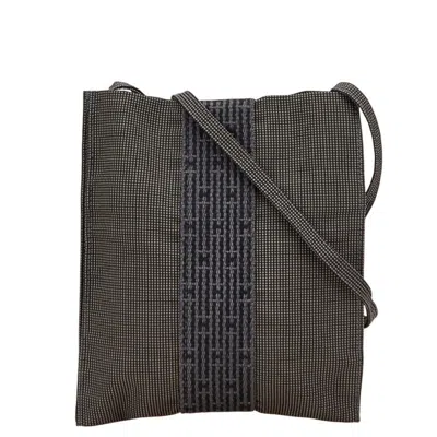 Pre-owned Hermes Her Line Black Gray Canvas Pochette Shoulder Bag () In Multi