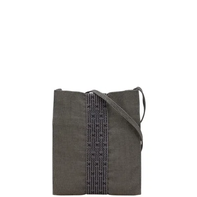 Pre-owned Hermes Her Line Black Gray Canvas Pochette Shoulder Bag () In Multi