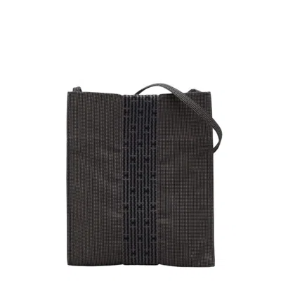 Pre-owned Hermes Her Line Black Gray Canvas Pochette Shoulder Bag () In Multi