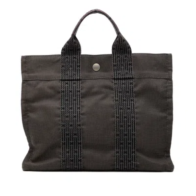 Pre-owned Hermes Her Line Black Gray Canvas Tote Bag () In Multi