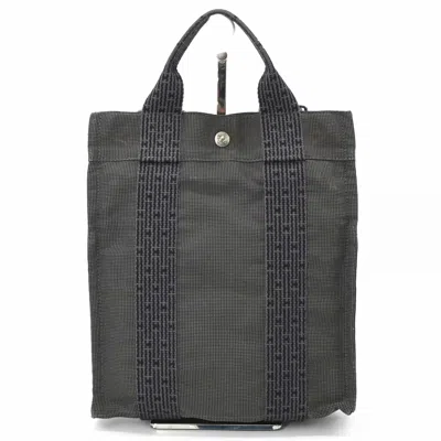 Pre-owned Hermes Her Line Black Gray Nylon Canvas Backpack () In Multi