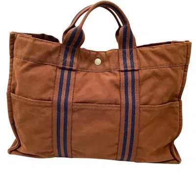 Pre-owned Hermes Her Line Brown Canvas Handbag Tote Bag ()