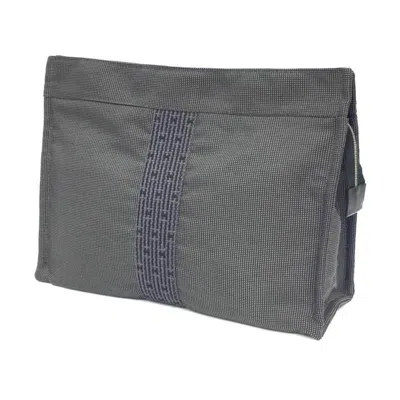 Pre-owned Hermes Her Line Gray Nylon Canvas Clutch Bag Pouch ()