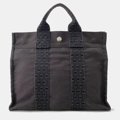 Pre-owned Hermes Her Line Tote Gray Nylon Canvas Size Pm