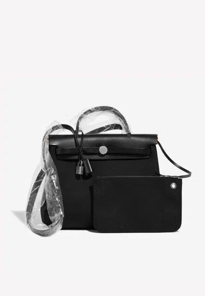 Pre-owned Hermes Herbag 31 In Black Toile And Vache Hunter Leather With Palladium Hardware
