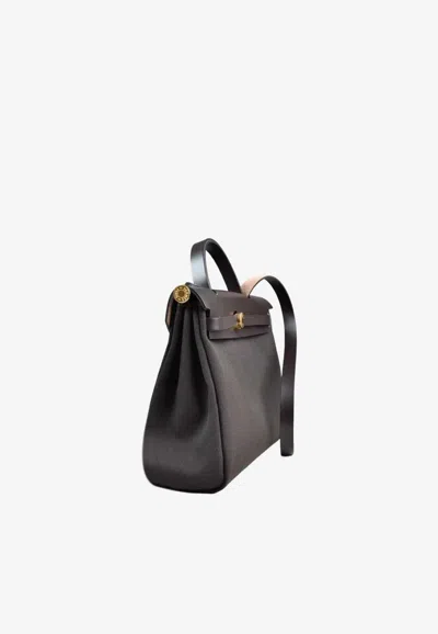 Hermes Herbag 31 In Ebene Toile And Vache Hunter Leather With Gold Hardware In Brown