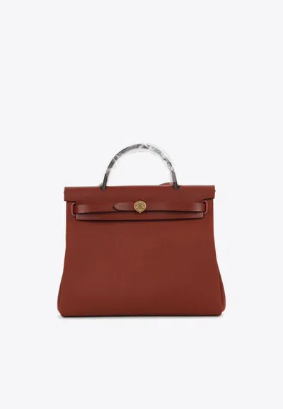 Hermes Herbag 31 In Rouge H Canvas And Vache Hunter With Gold Hardware In Red
