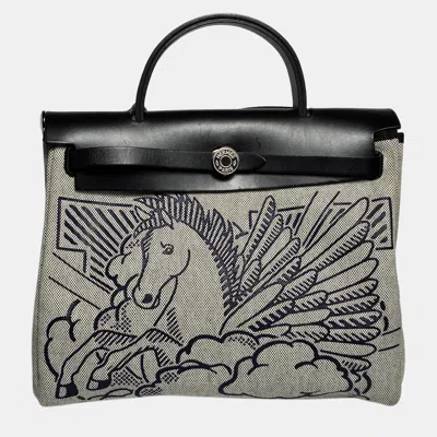 Pre-owned Hermes Herbag 31 Pégase Pop Toile Vache Hunter Black