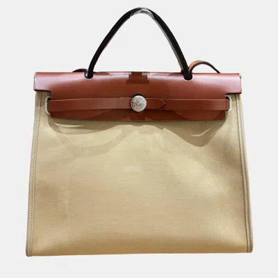 Pre-owned Hermes Herbag 31 Toile And Leather Handbag In Red
