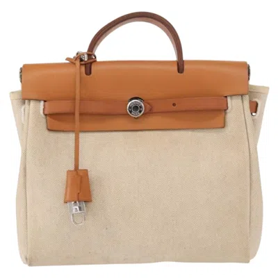 Pre-owned Hermes Herbag A Dos Backpack Toile Beige Canvas Backpack Bag () In Sand