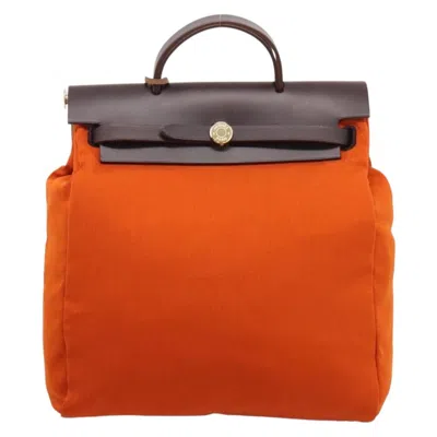Pre-owned Hermes Herbag A Dos Toile Orange Canvas Backpack Bag ()
