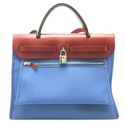 Hermes Herbag Canvas Handbag () In Blue