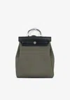 Hermes Herbag Sac A Dos In Vert De Gris Toile And Black Hunter Leather With Palladium Hardware In Vert De Gris